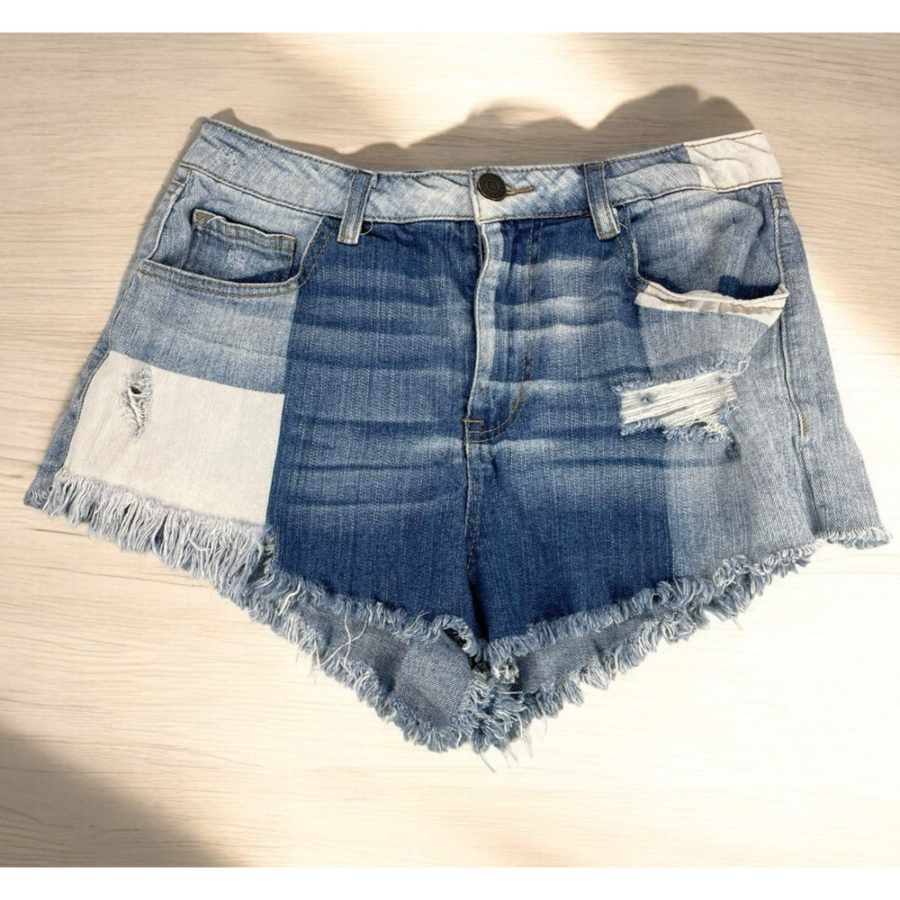 Y2K Refuge Denim Jean Shortie Shorts Women’s Size 8 Distressed Cut Offs Boho